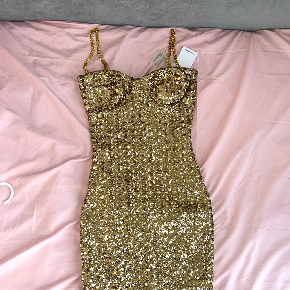 Gold XS Nadine Merabi Dress Rare
